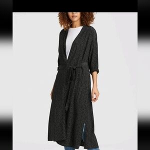 Eileen Fisher Medium Open Front Lined Morse Code Print Duster Kimono Jacket Tie
